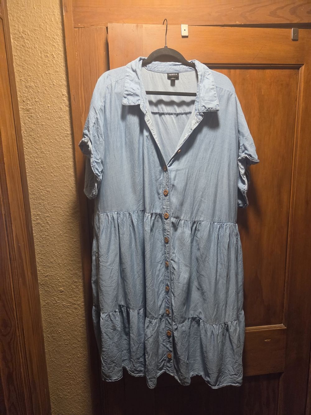 Torrid Chambray Button-Front Tiered Shirt Dress